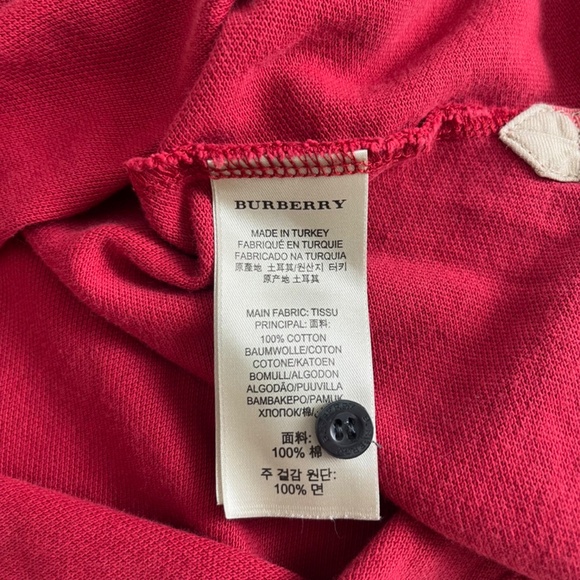 Burberry Brit Classic Red Embroidered Logo Plaid Trim Collared Polo Shirt Men XL - Picture 9 of 10